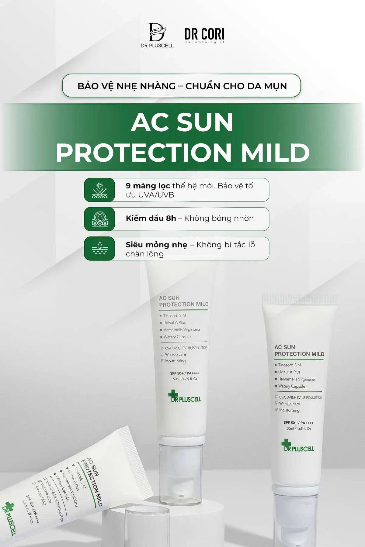 Kem Chống Nắng Dr Pluscell kiềm dầu mỏng nhẹ AC Sun Protection Mild 50ml 2 Kem Chống Nắng Dr Pluscell kiềm dầu mỏng nhẹ AC Sun Protection Mild 50ml - Ảnh 2