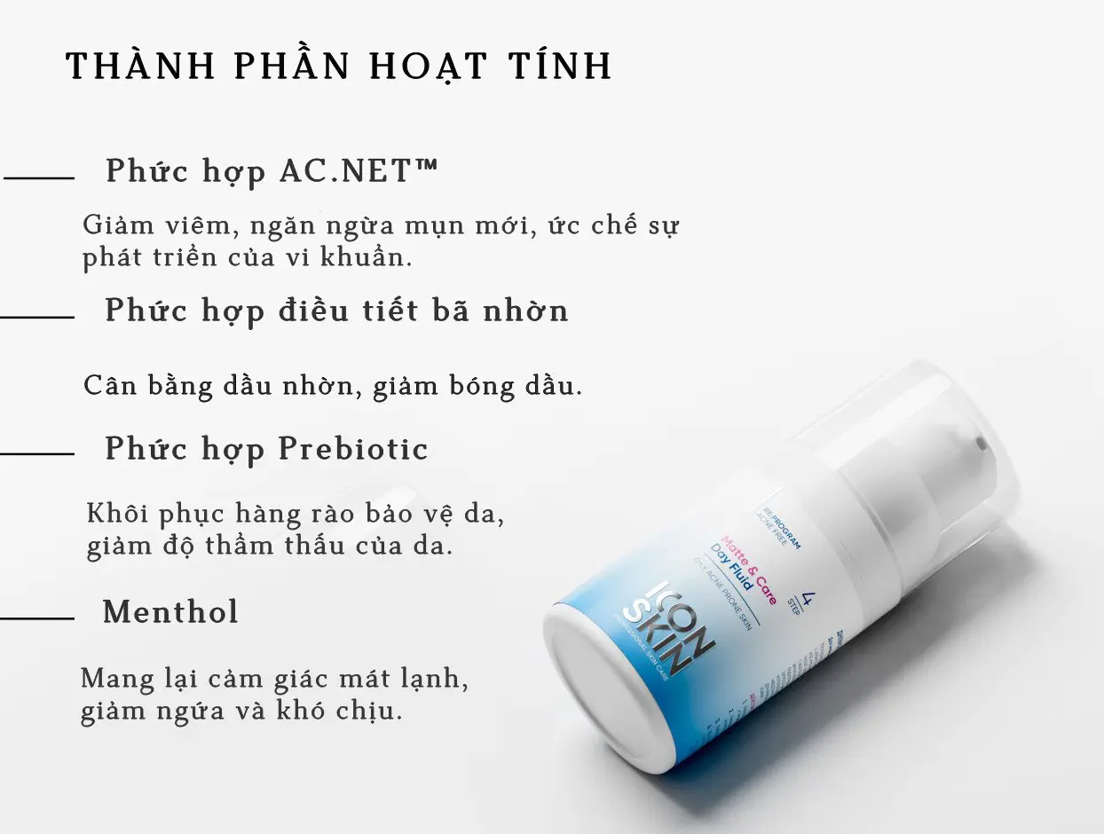 Kem Dưỡng Ban Ngày Kiểm Soát Dầu Icon Skin Matte & Care Day Fluid 30ml 3 Kem Dưỡng Ban Ngày Kiểm Soát Dầu Icon Skin Matte & Care Day Fluid 30ml - Ảnh 3