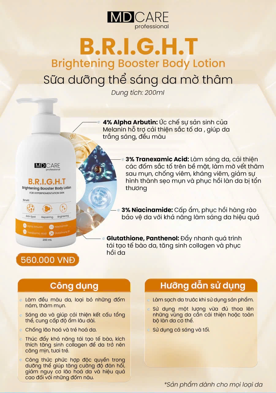 Sữa Dưỡng Thể MD Care Sáng Da Mờ Thâm Brightening Booster Body 2 Sữa Dưỡng Thể MD Care Sáng Da Mờ Thâm Brightening Booster Body - Ảnh 2